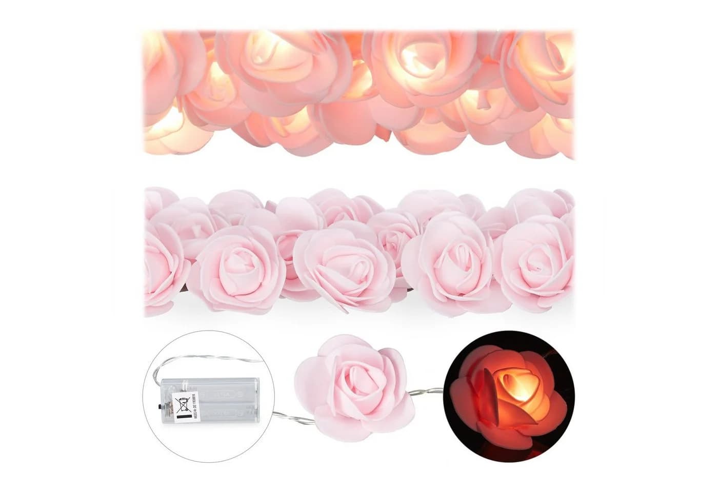 relaxdays Lichterkette Rosen, 20 LED warmweiß, rosa - Bild 2