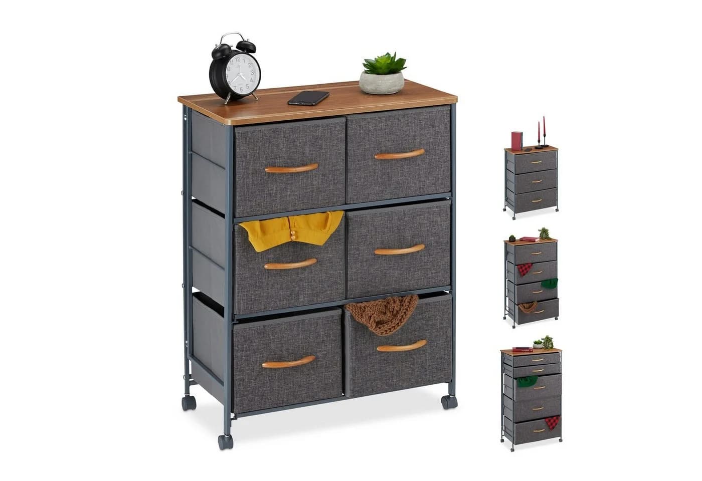 relaxdays Beistellschrank Schubladenschrank mit Rollen Braun/Grau - Bild 2