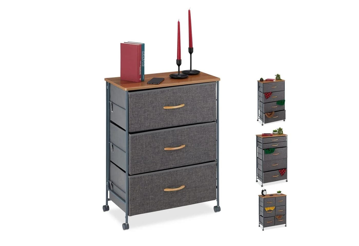 relaxdays Beistellschrank Schubladenschrank mit Rollen Braun/Grau - Bild 2