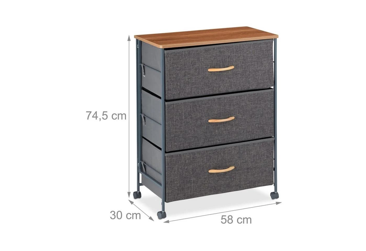 relaxdays Beistellschrank Schubladenschrank mit Rollen Braun/Grau - Bild 4