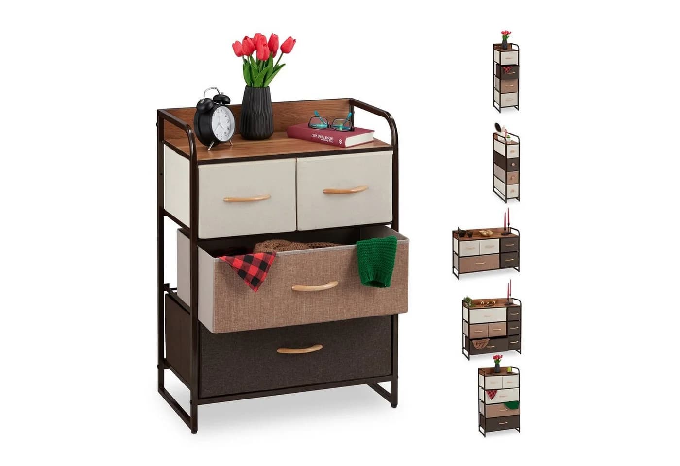 relaxdays Beistellschrank Schubladenschrank Braun Beige Holzoptik - Bild 2