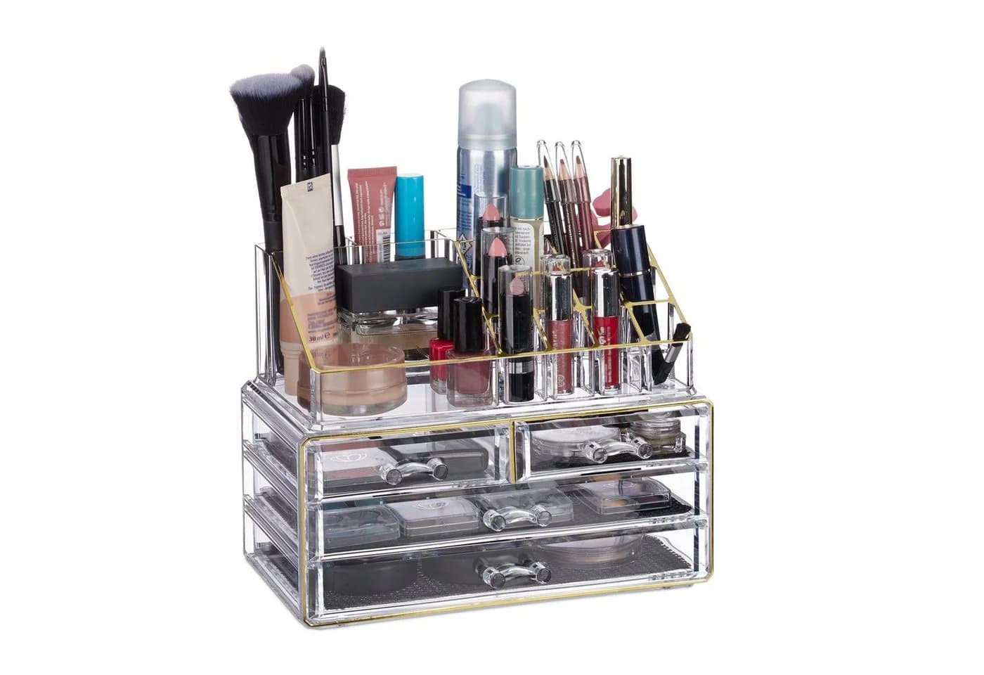 relaxdays Make-Up Organizer mit 4 Schubladen Gold-Streifen - Bild 2