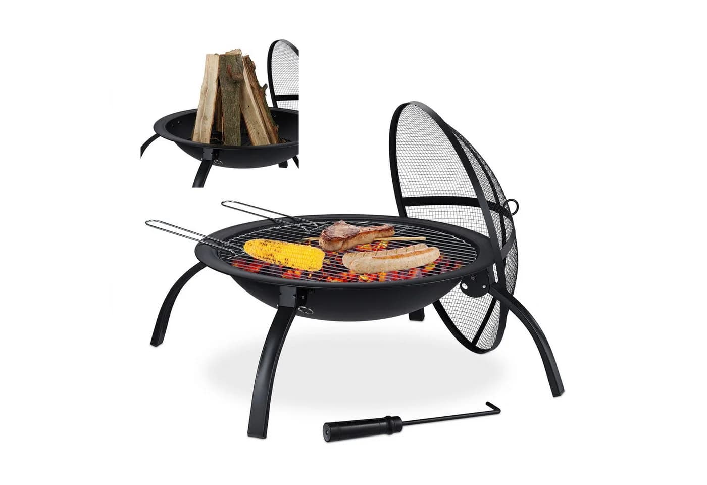 relaxdays Feuerschale XL mit Grillzubehör Schwarz - Bild 2