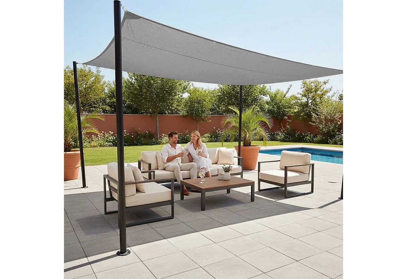 relaxdays Sonnensegel Grau UV-Schutz 30+ Polyester - Bild 5
