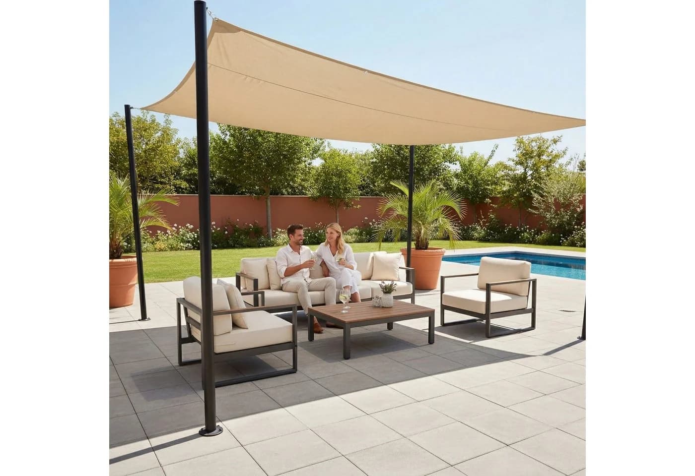 relaxdays Sonnensegel Rechteckig Beige UV-Schutz - Bild 5