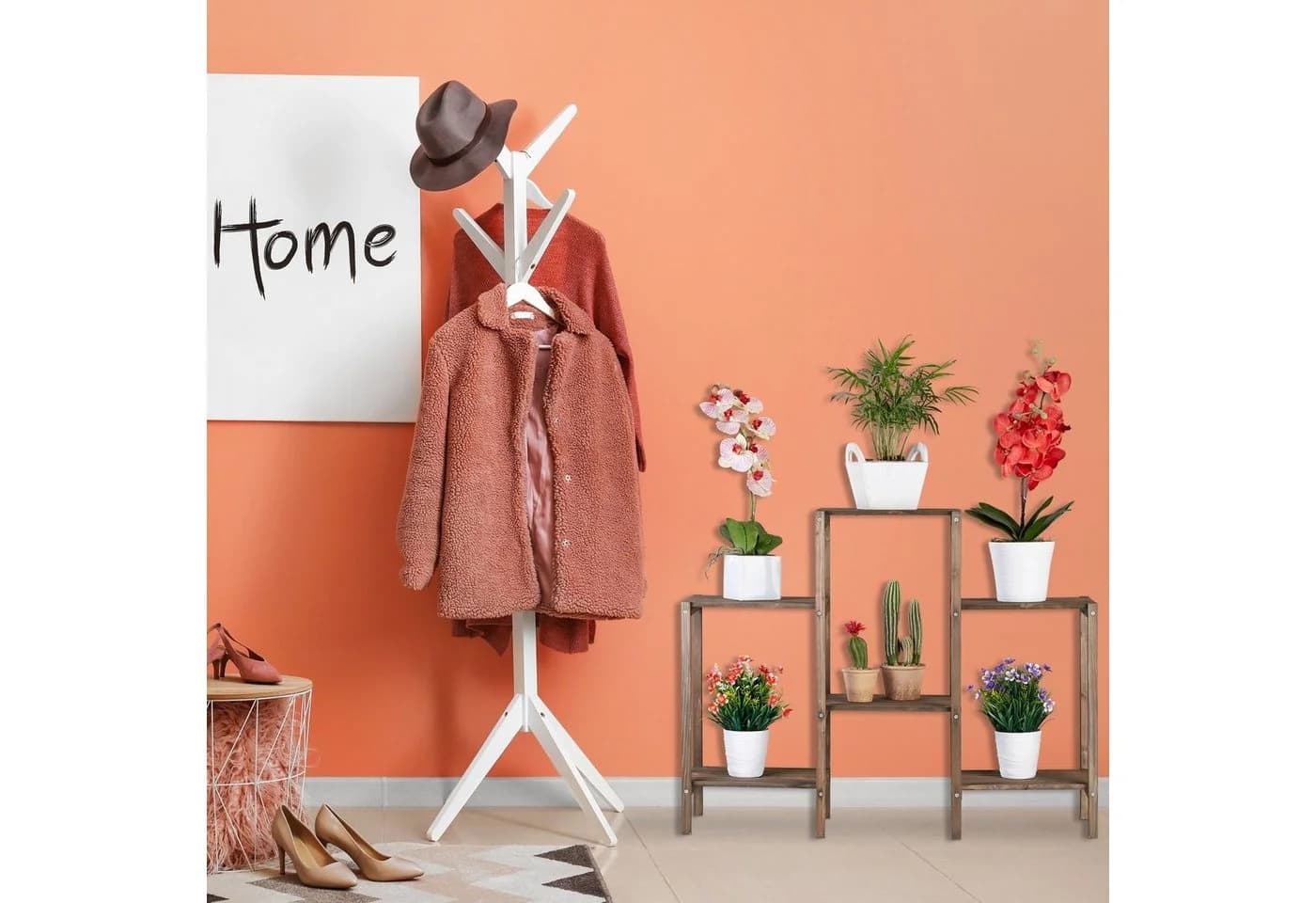 RELAXDAYS Blumenständer Braun Holz 6 Ablagen Pflanzenregal