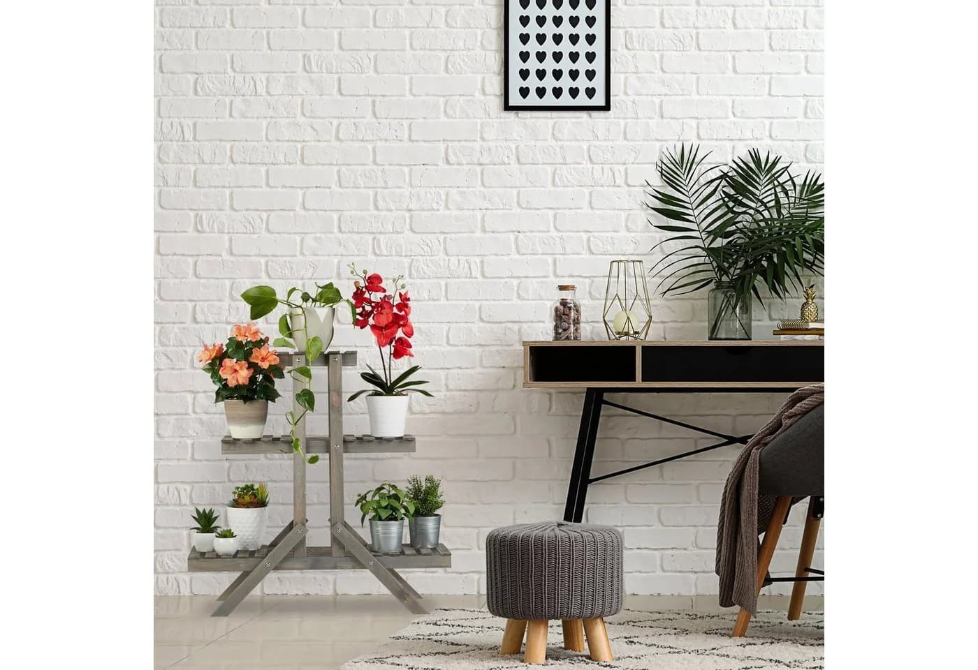 relaxdays Blumenständer Blumentreppe Holz 3 Stufen grau