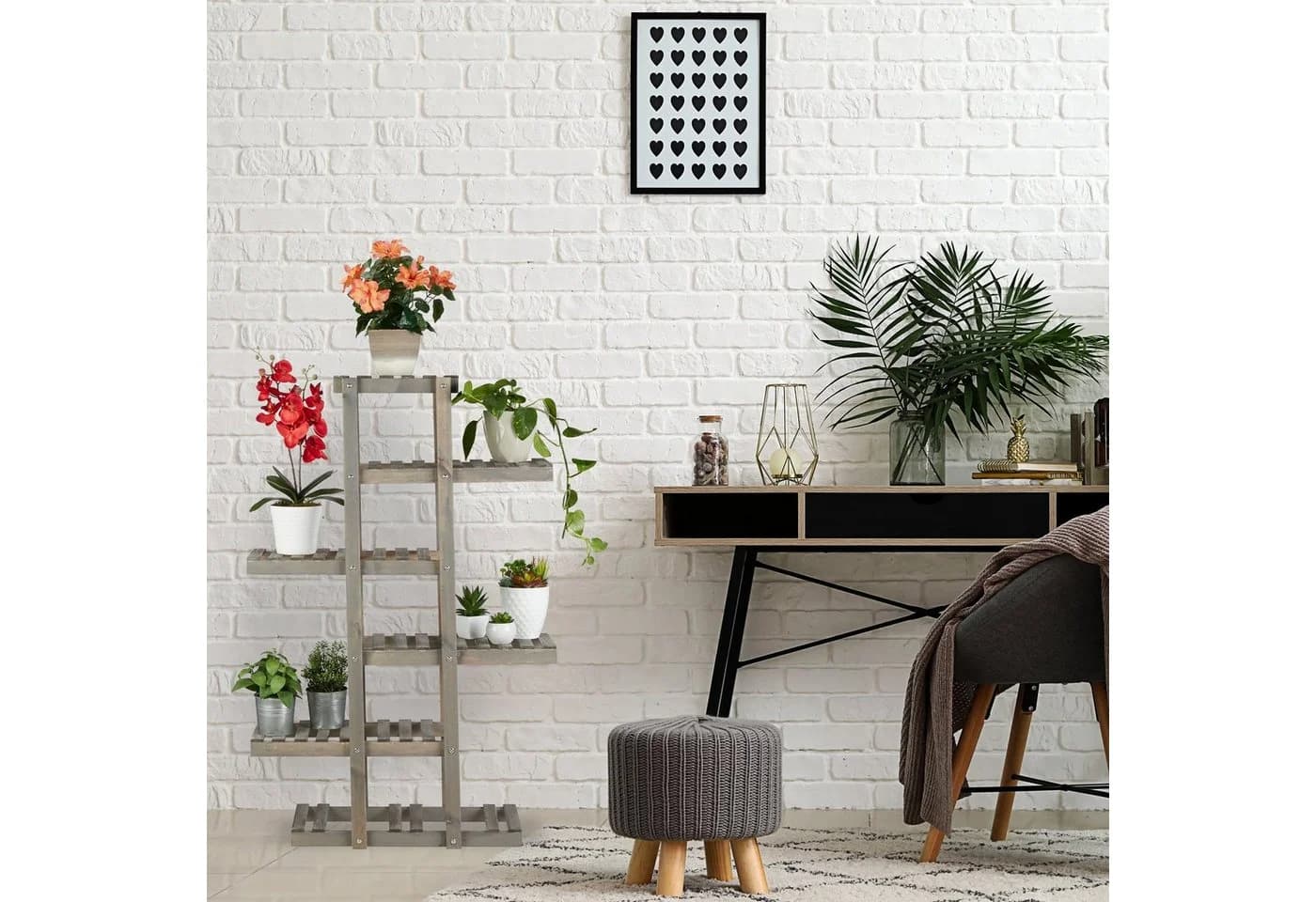 relaxdays Blumenständer Holz 5 Ebenen Grau