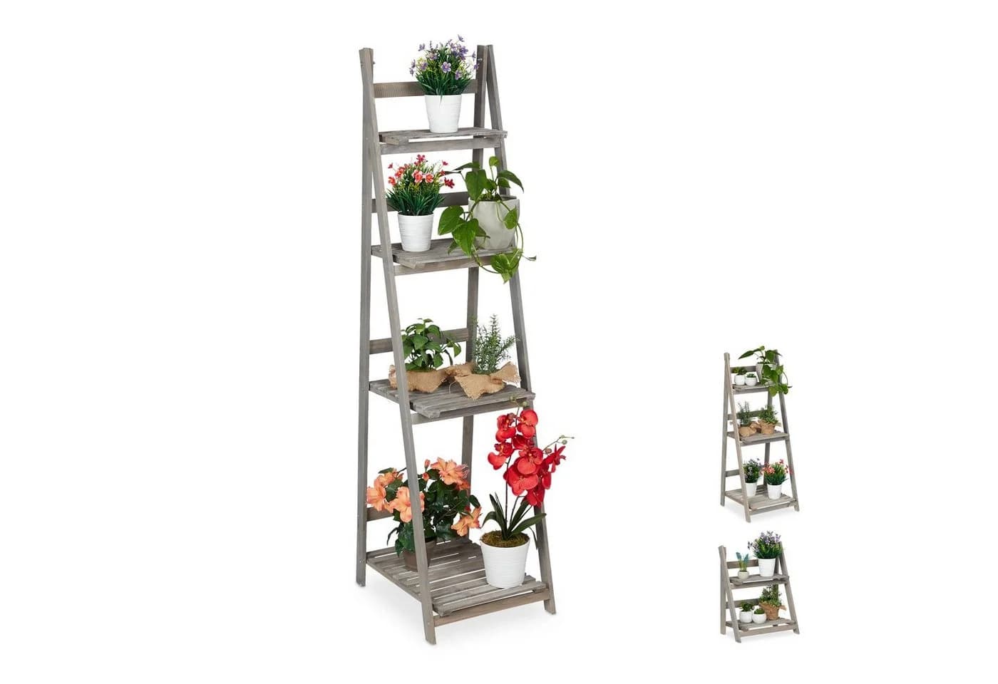 relaxdays Blumenständer XL grau aus Holz mit 4 Ablagen - Bild 2