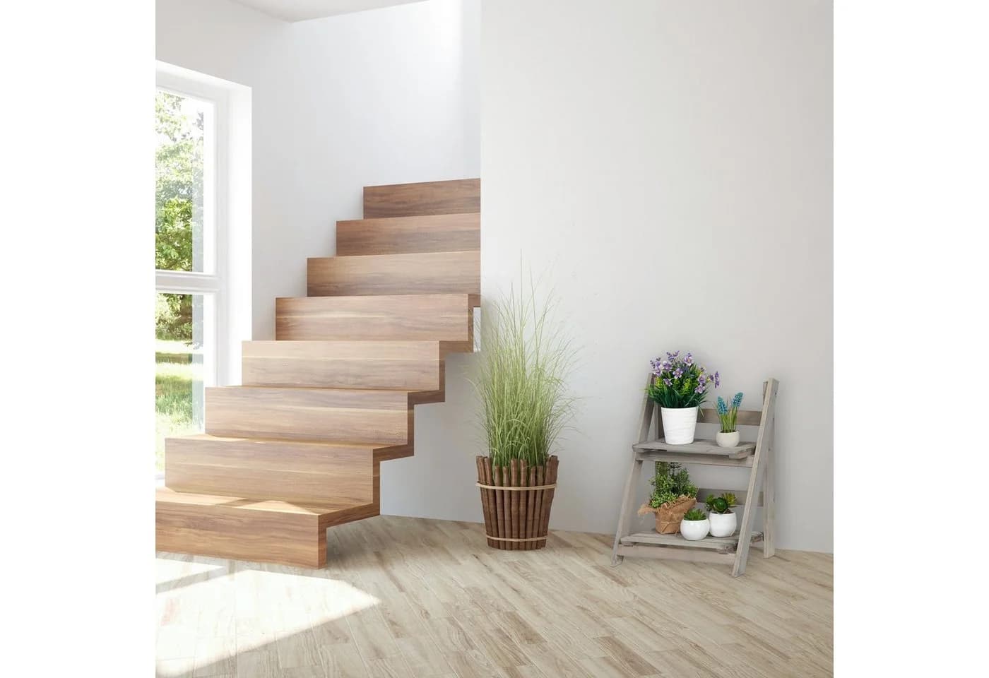 relaxdays Blumenständer Blumentreppe Holz Grau M