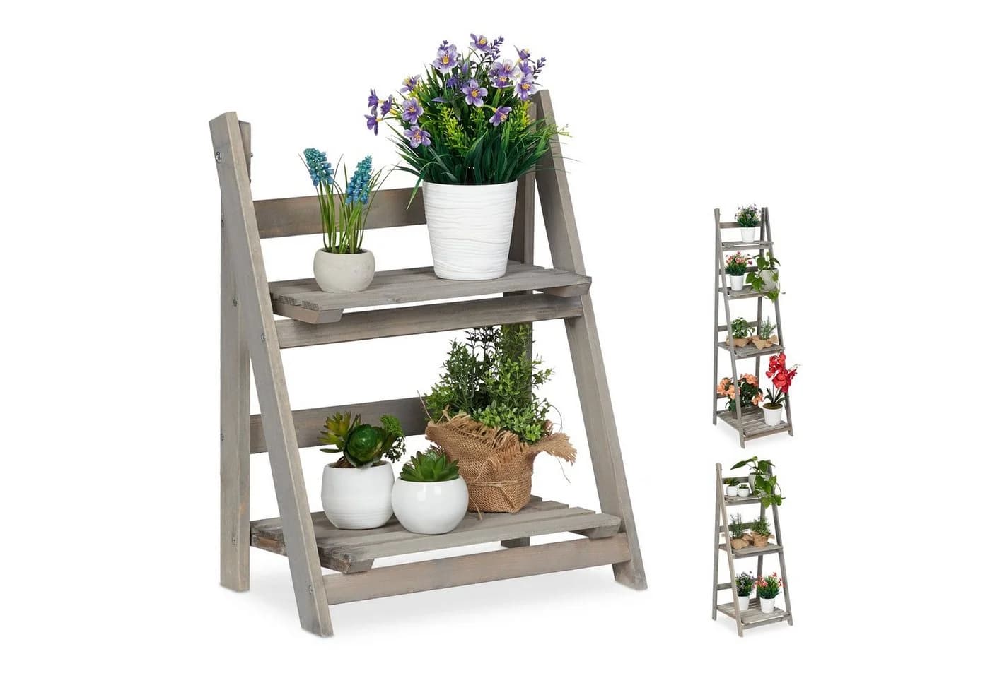 relaxdays Blumenständer Blumentreppe Holz Grau M - Bild 2