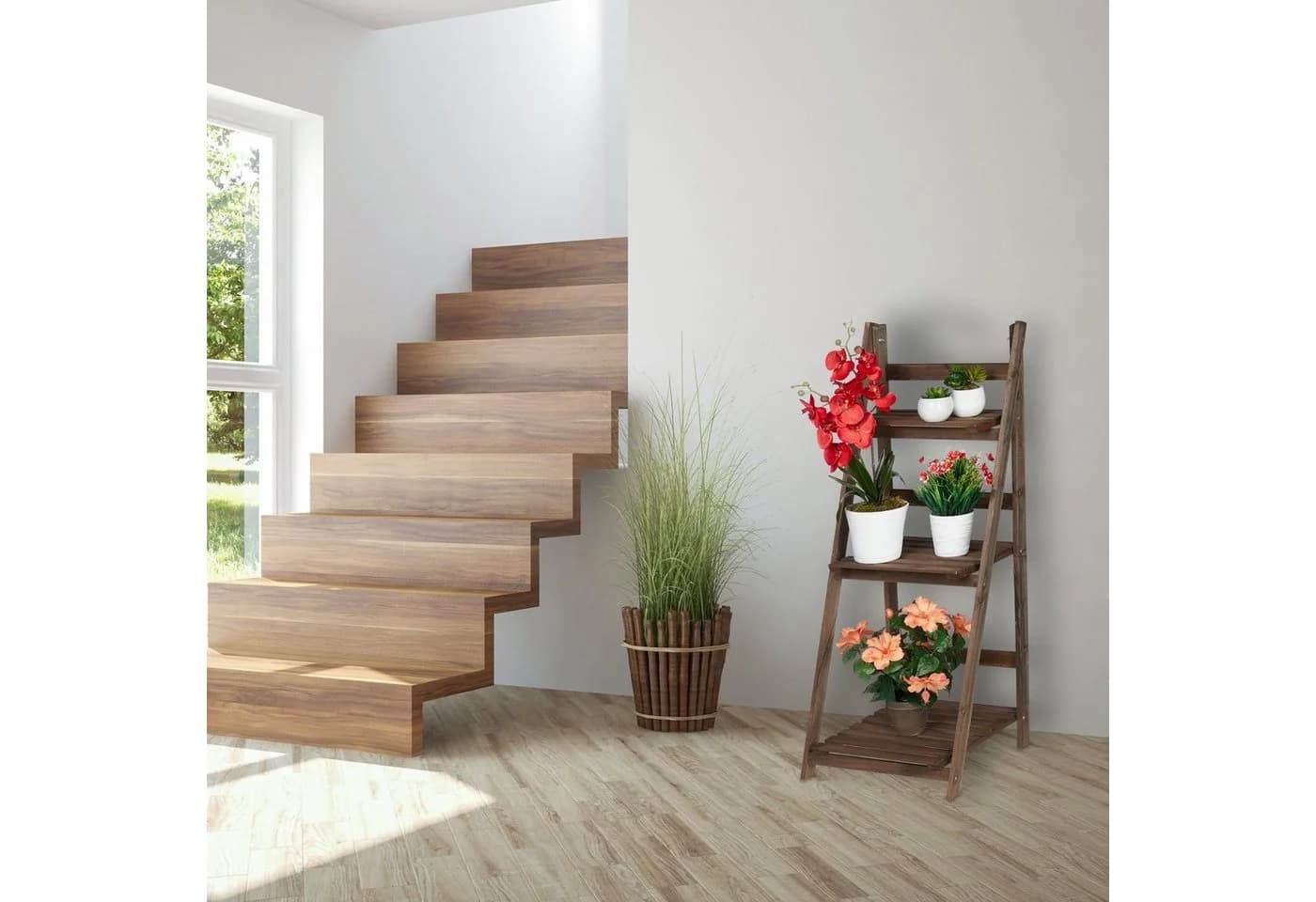 relaxdays Blumentreppe Holz Dunkelbraun L