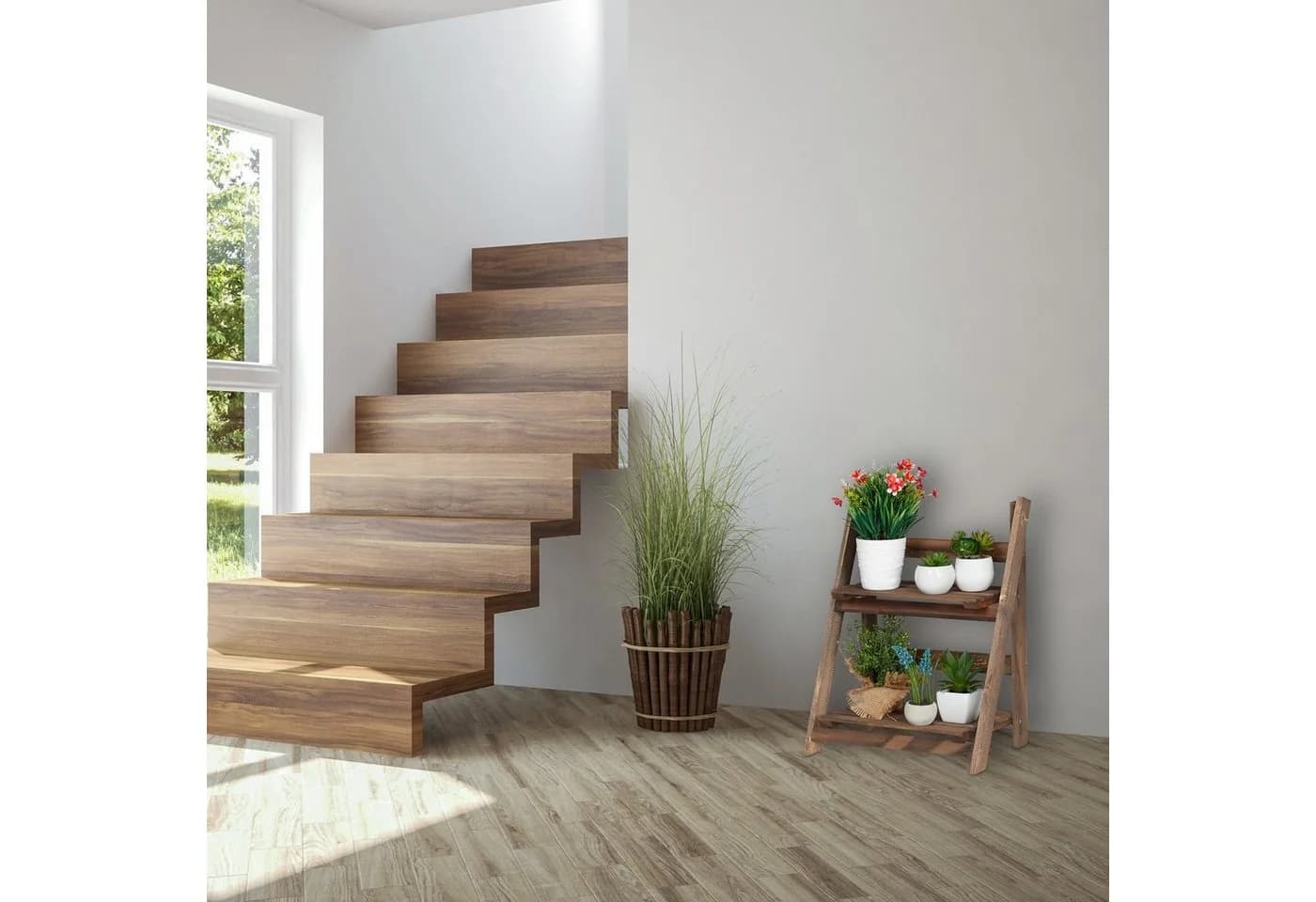 relaxdays Blumenständer Blumentreppe Holz Dunkelbraun M
