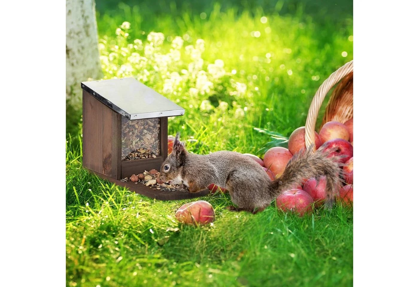 relaxdays Eichhörnchen Futterhaus mit klappbarem Metalldach, Dunkelgrün - Bild 5