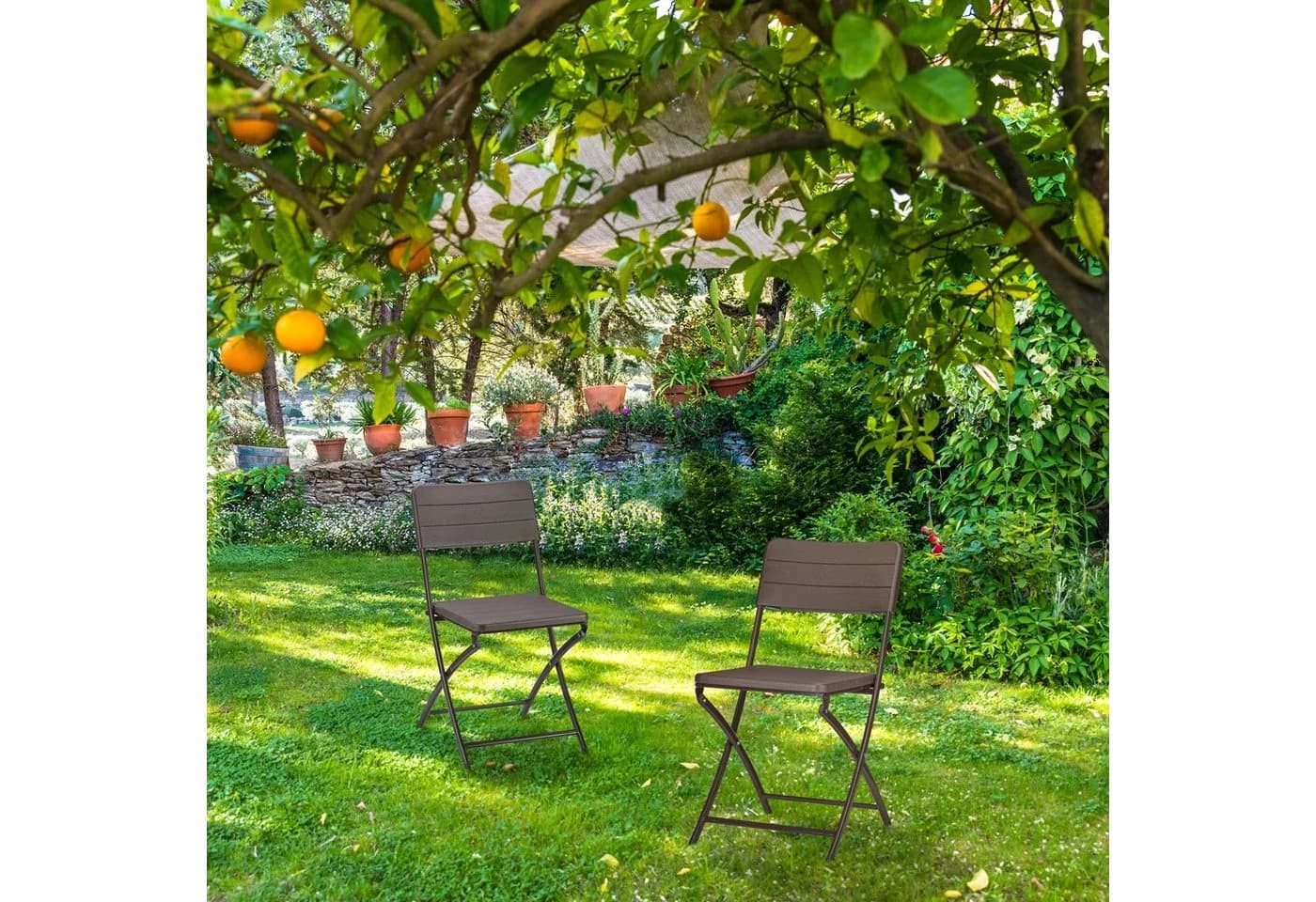 relaxdays Gartenstuhl 2er Set Klappbar Braun Holzoptik