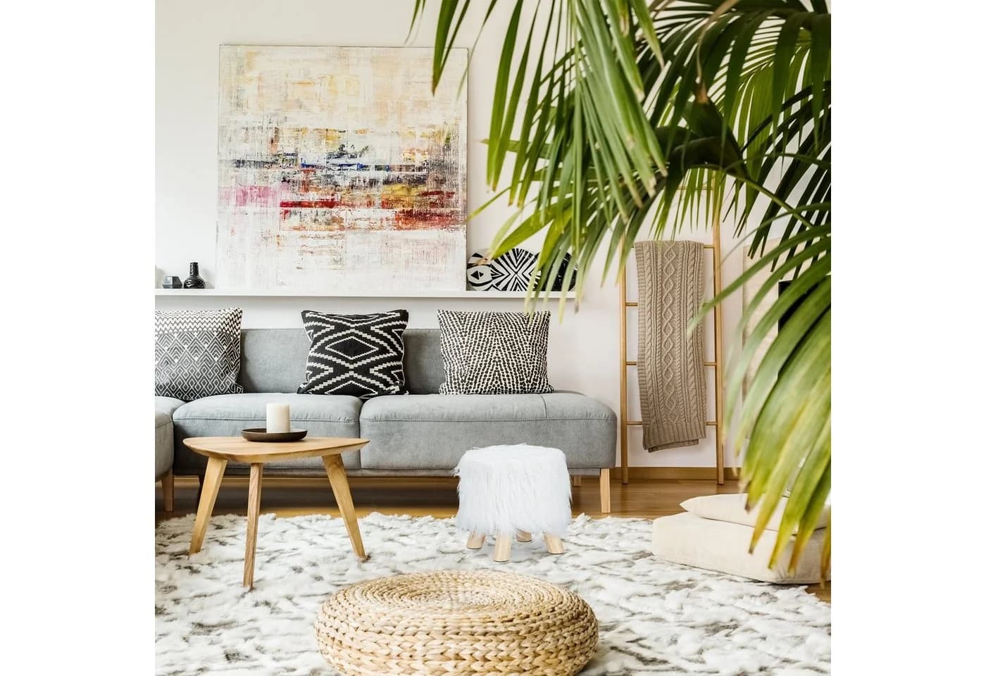 relaxdays Hocker Fell Hocker Weiß