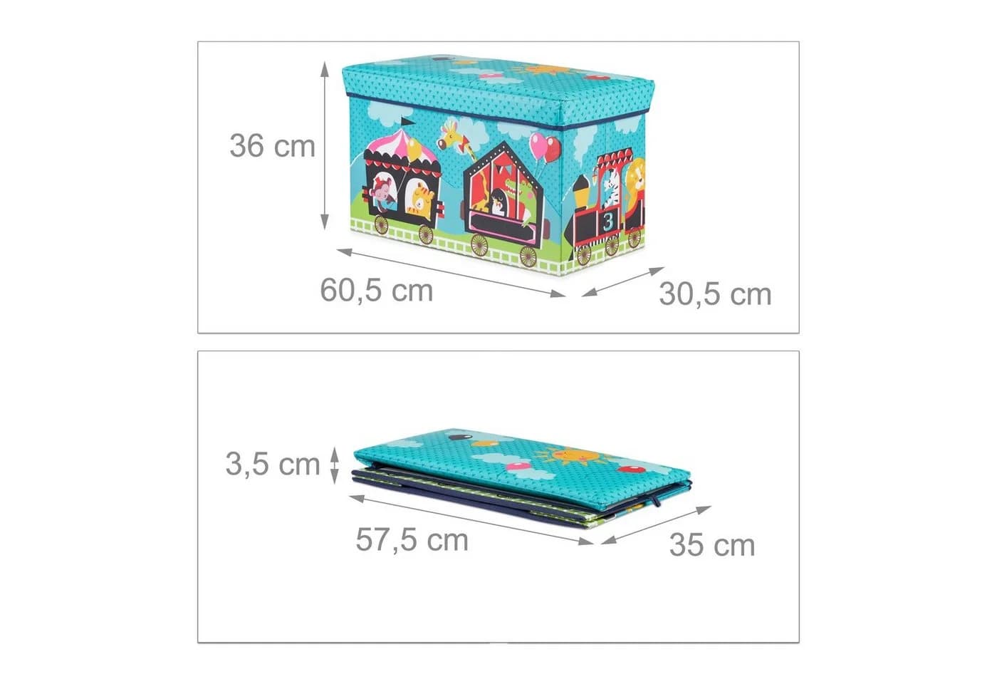 relaxdays Spielzeugtruhe Sitzbox Circus Blau/Rot/Schwarz - Bild 4