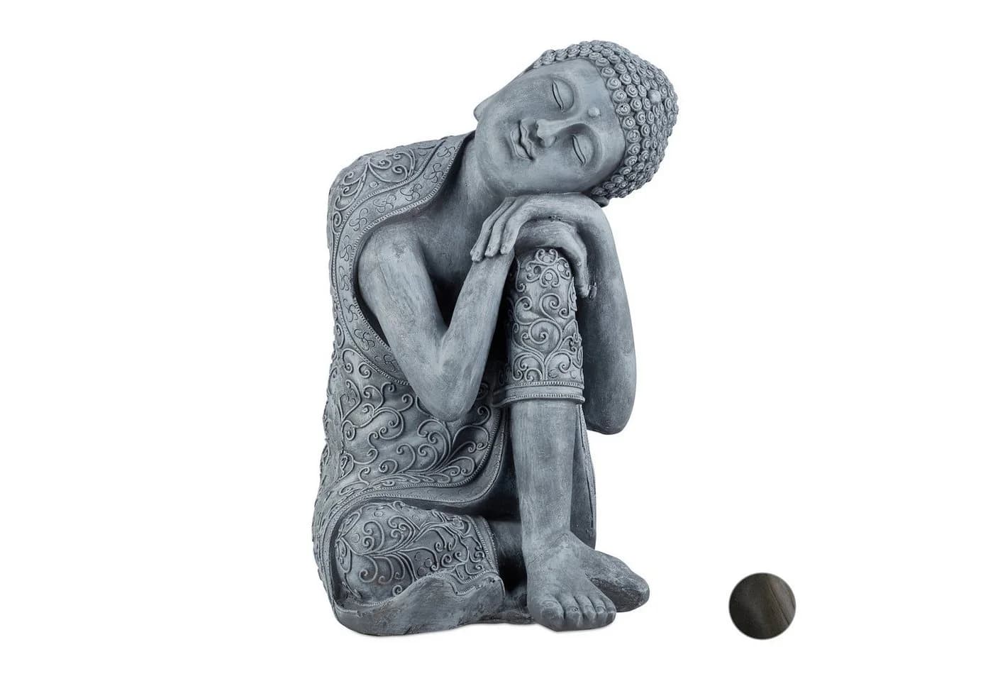 relaxdays Buddhafigur Hellgrau Polyresin - Bild 2