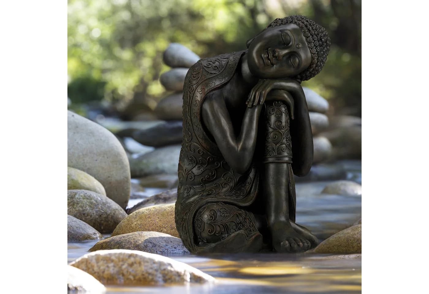 relaxdays Buddhafigur Hellgrau Polyresin - Bild 5