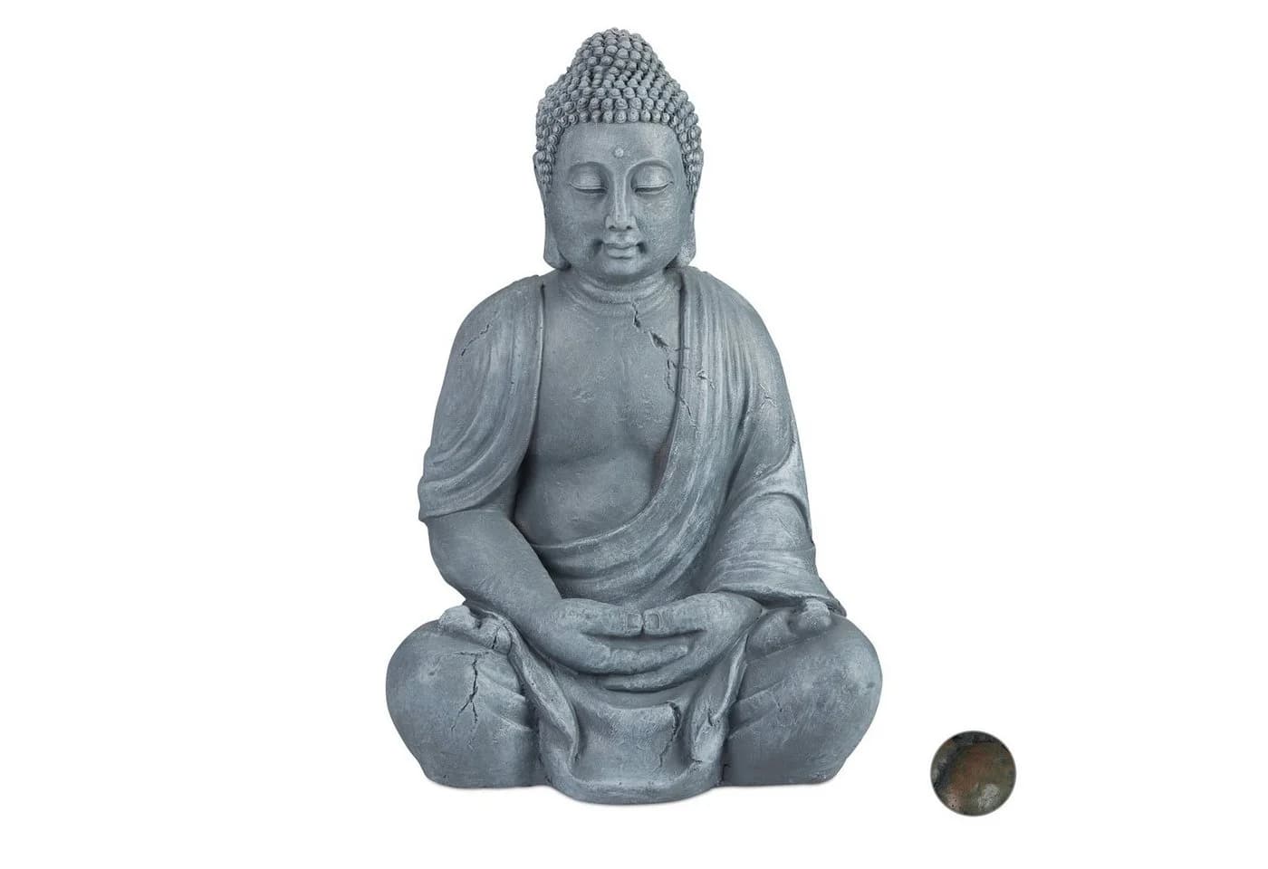 relaxdays Buddha Figur 70 cm Hellgrau Polyresin Statue - Bild 2
