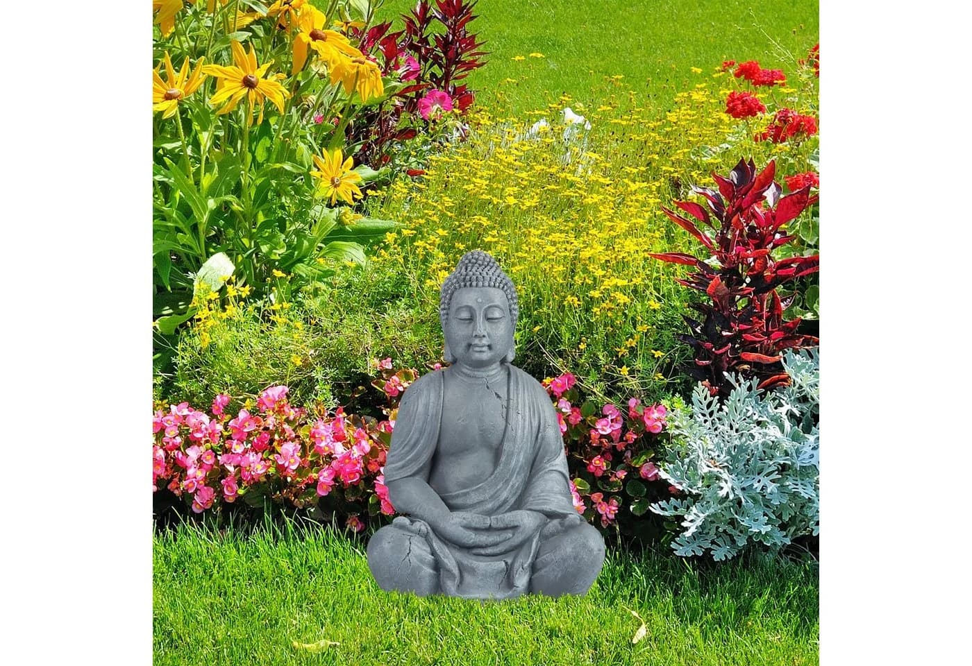 relaxdays Buddha Figur 70 cm Hellgrau Polyresin Statue - Bild 3