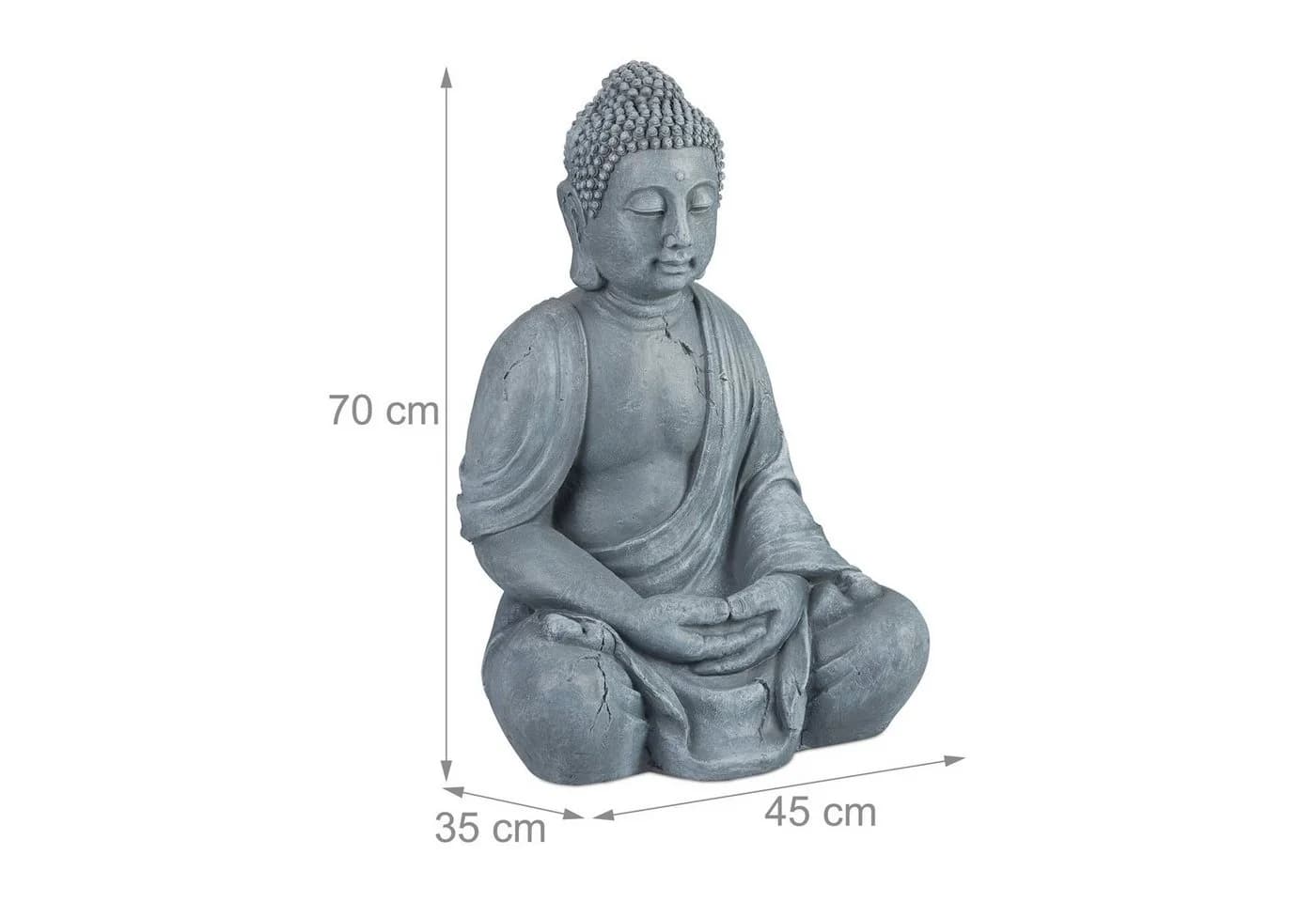 relaxdays Buddha Figur 70 cm Hellgrau Polyresin Statue - Bild 4