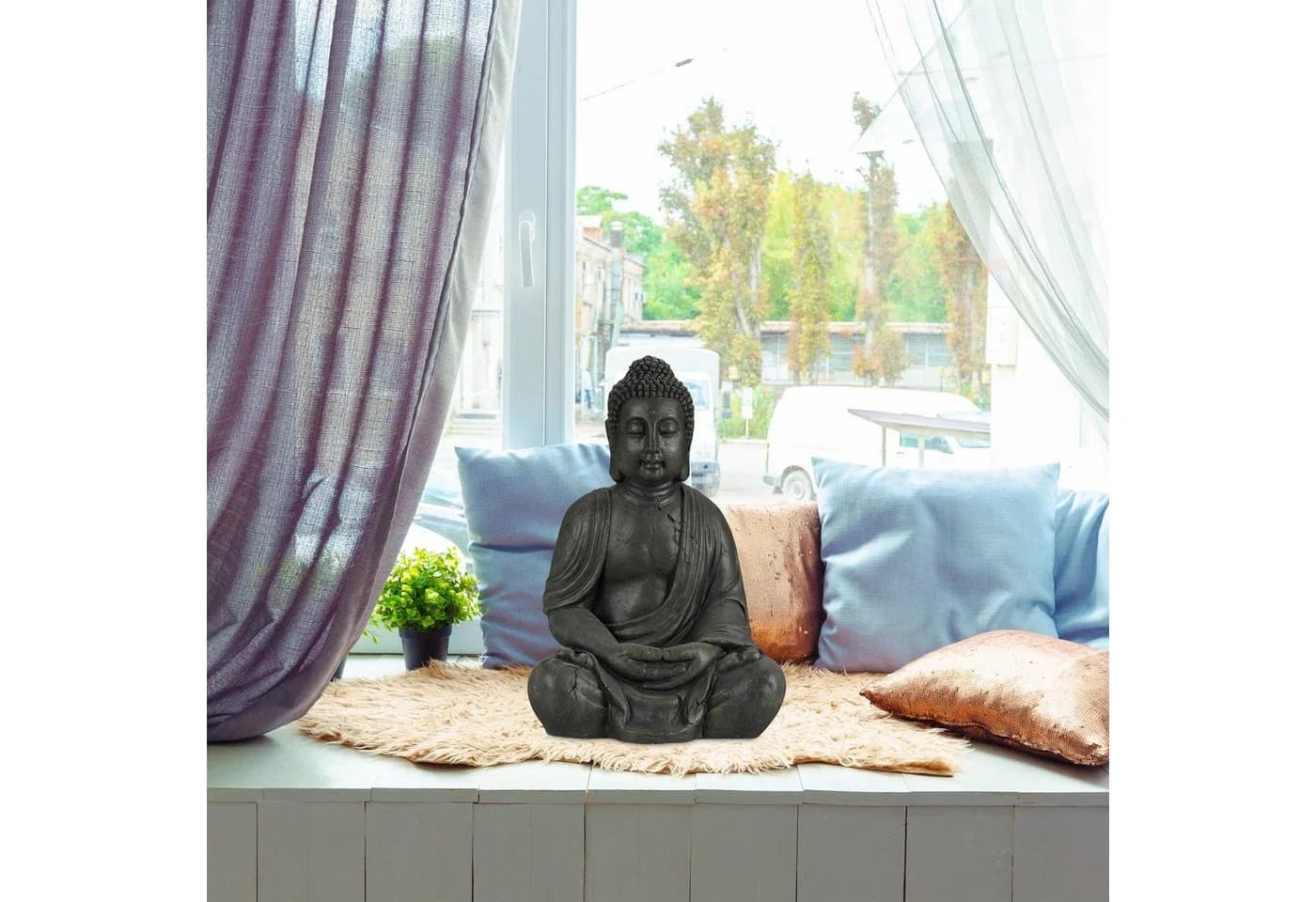 relaxdays Buddha Figur 70 cm Dunkelgrau Polyresin