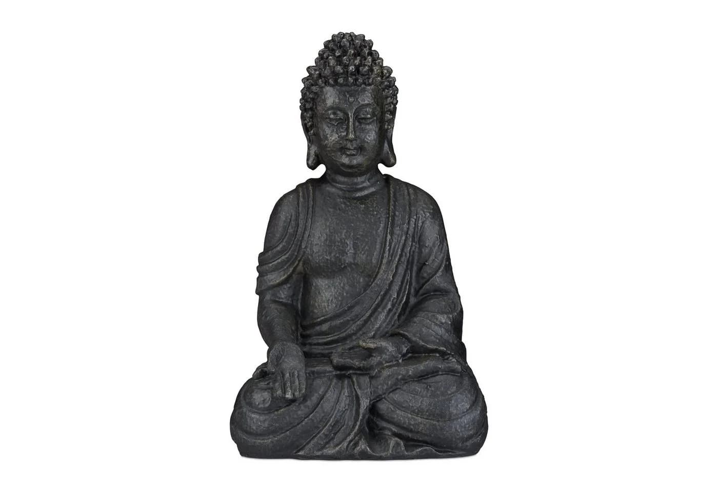 relaxdays Buddhafigur sitzend 40 cm, Dunkelgrau Polyresin - Bild 2