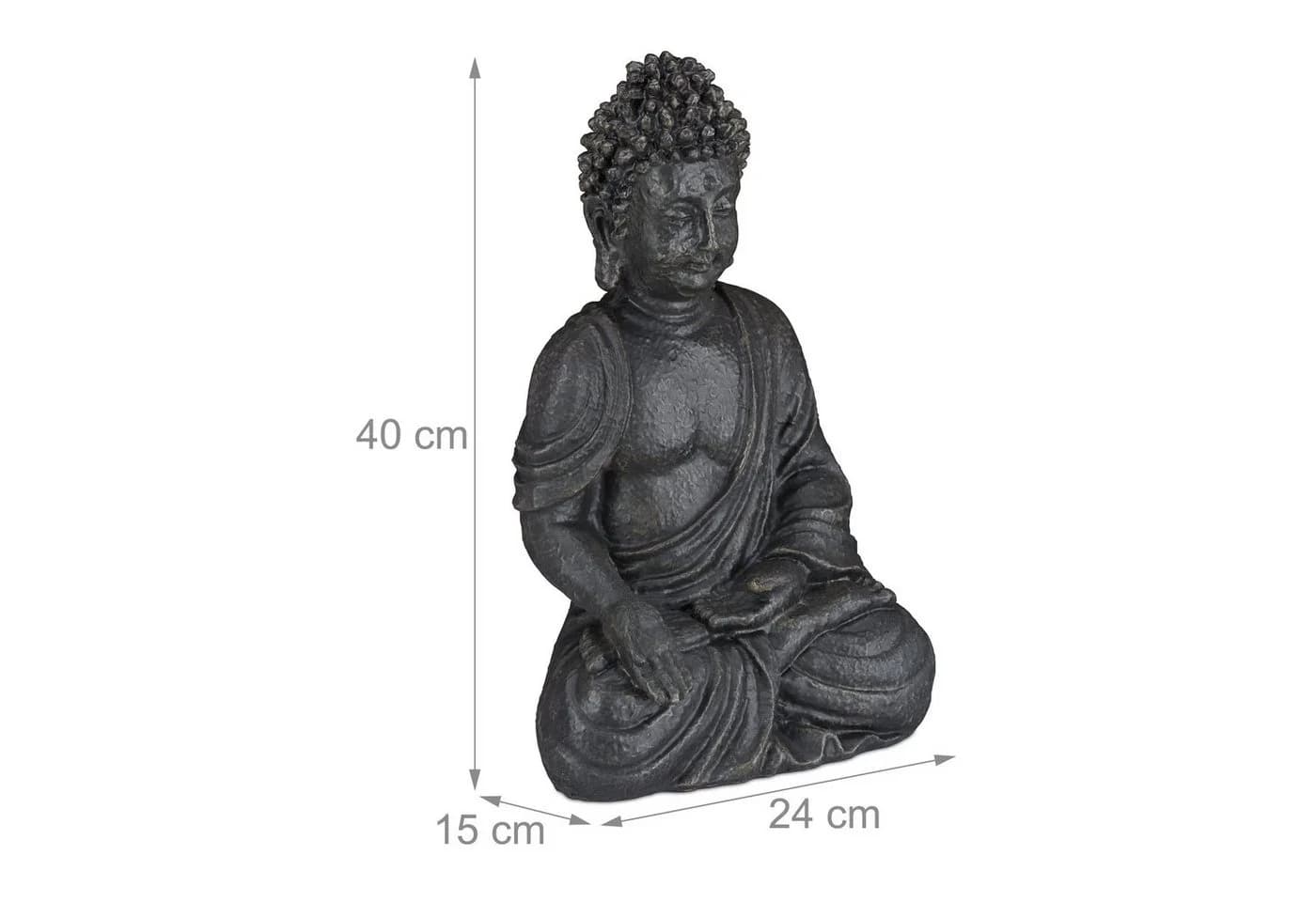 relaxdays Buddhafigur sitzend 40 cm, Dunkelgrau Polyresin - Bild 4