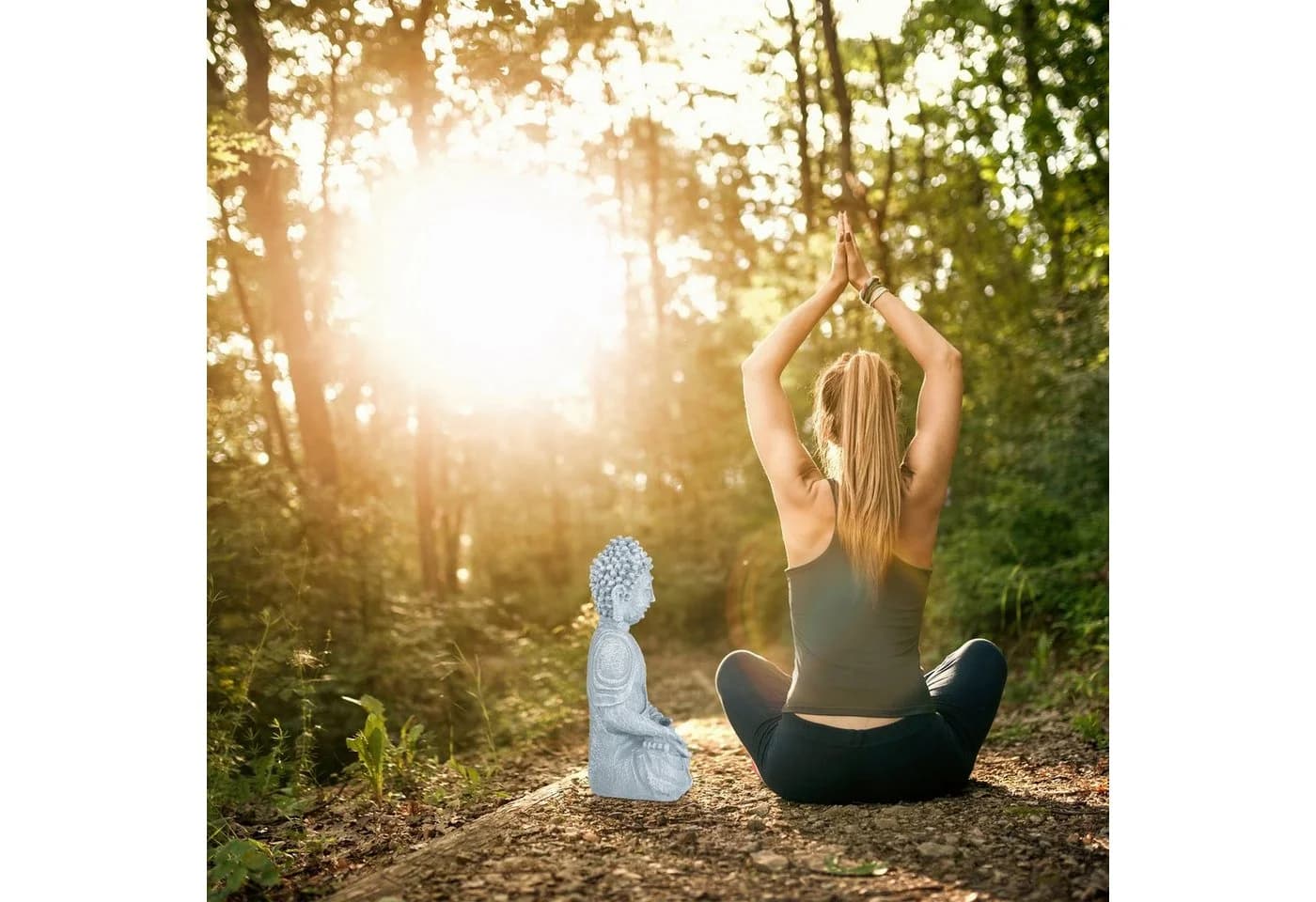 relaxdays Buddhafigur sitzend 40 cm, Dunkelgrau Polyresin - Bild 5