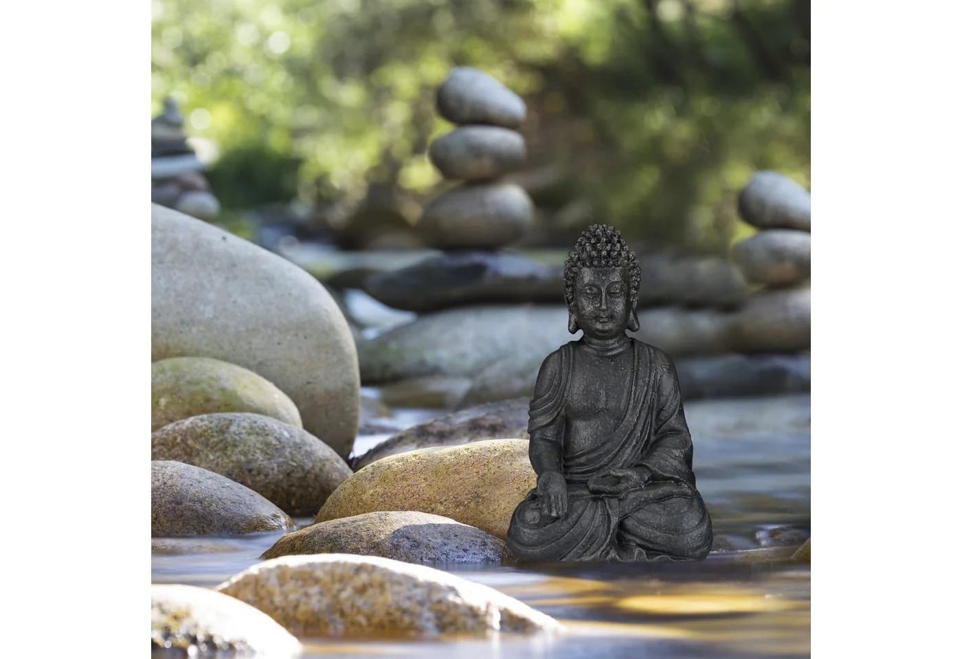relaxdays Buddha Figur sitzend 18cm Hellgrau Polyresin - Bild 5