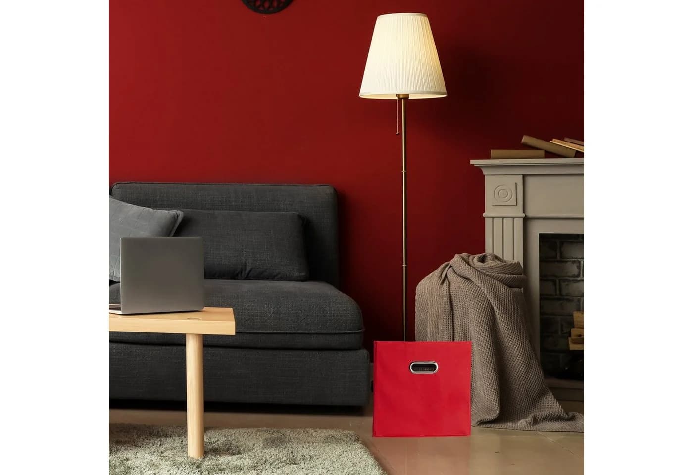 relaxdays Aufbewahrungsbox Stoff 2er Set Rot Faltbar