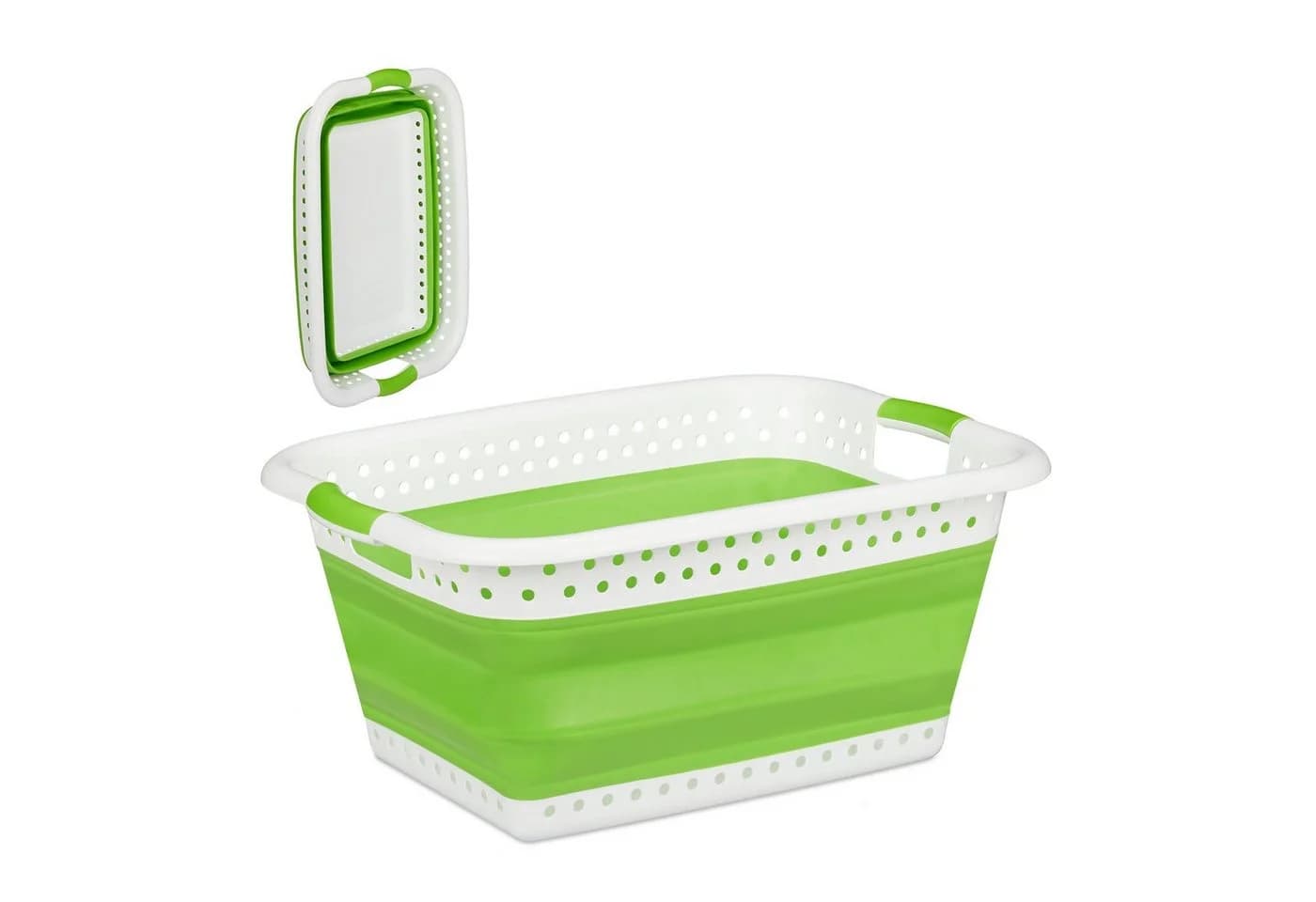 relaxdays Faltbarer Wäschekorb Hellgrün Kunststoff mit Griffen - Bild 2
