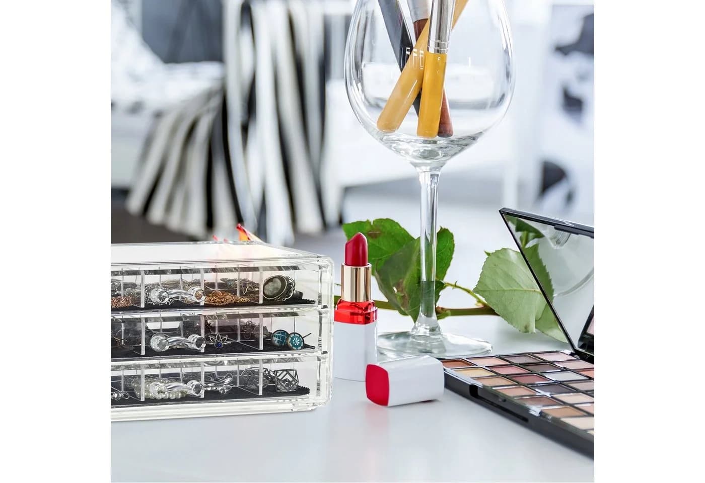 relaxdays Make-Up Organizer Transparent mit 3 Schubladen & 15 Fächern - Bild 3
