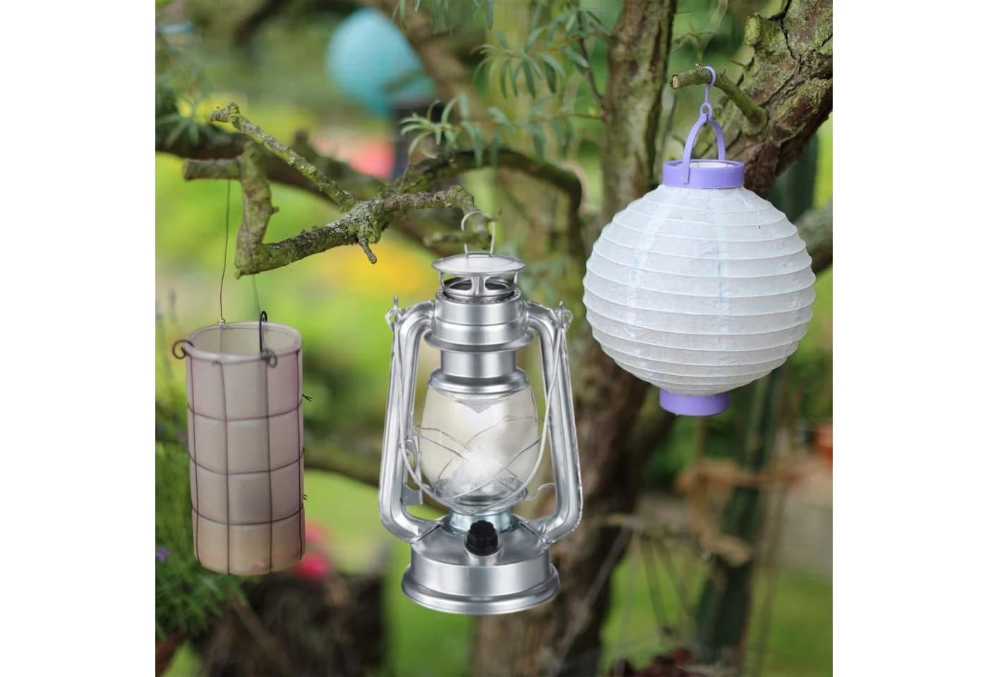 relaxdays LED Laterne Sturmlaterne Silber Vintage Design