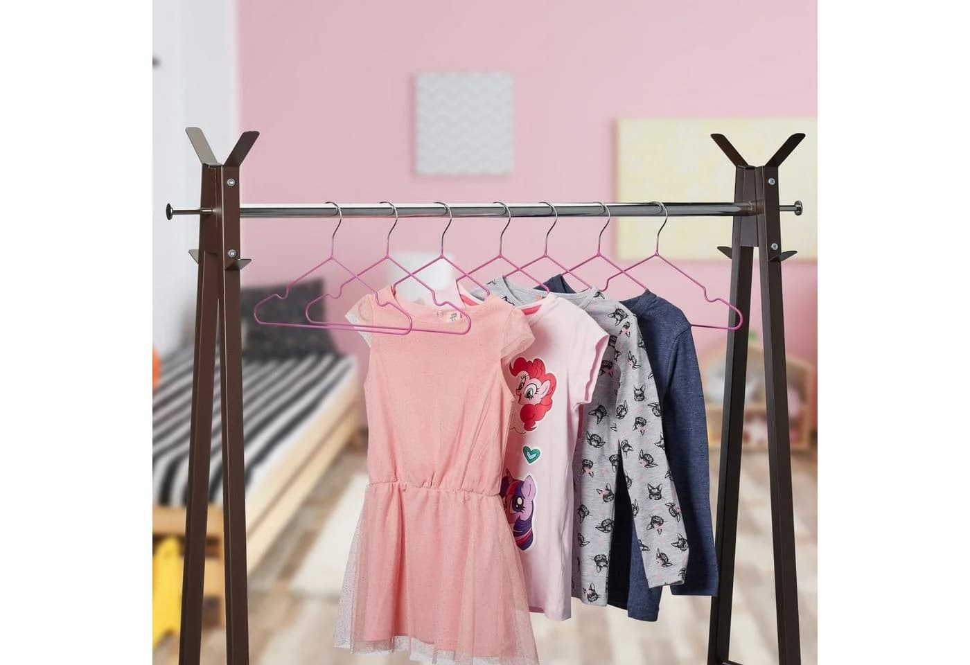 relaxdays Kinderkleiderbügel 20er Set Pink Silber PVC