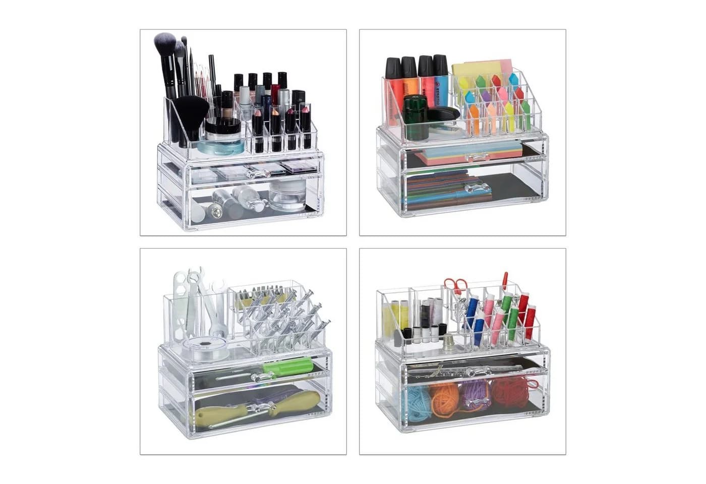 relaxdays Make-Up Organizer mit 2 Schubladen, transparent