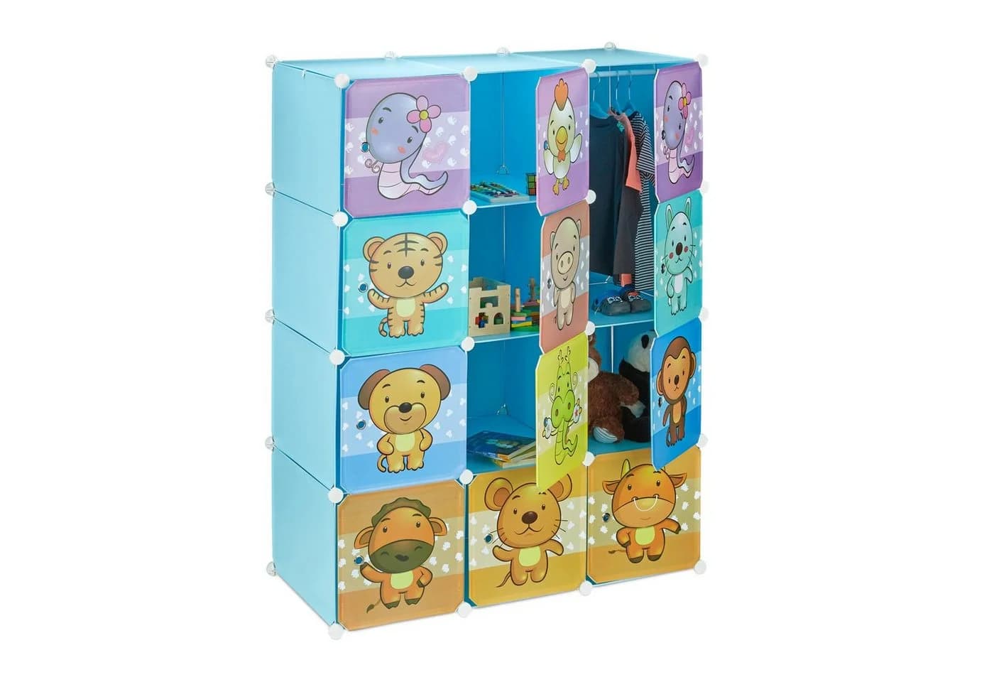 relaxdays Kinderkleiderschrank Steckregal mit Tiermotiven Blau - Bild 2