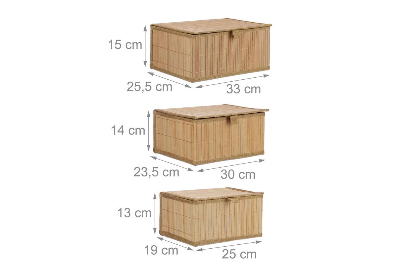relaxdays Aufbewahrungskorb 3er Set Natur Bambus mit Deckel - Bild 4