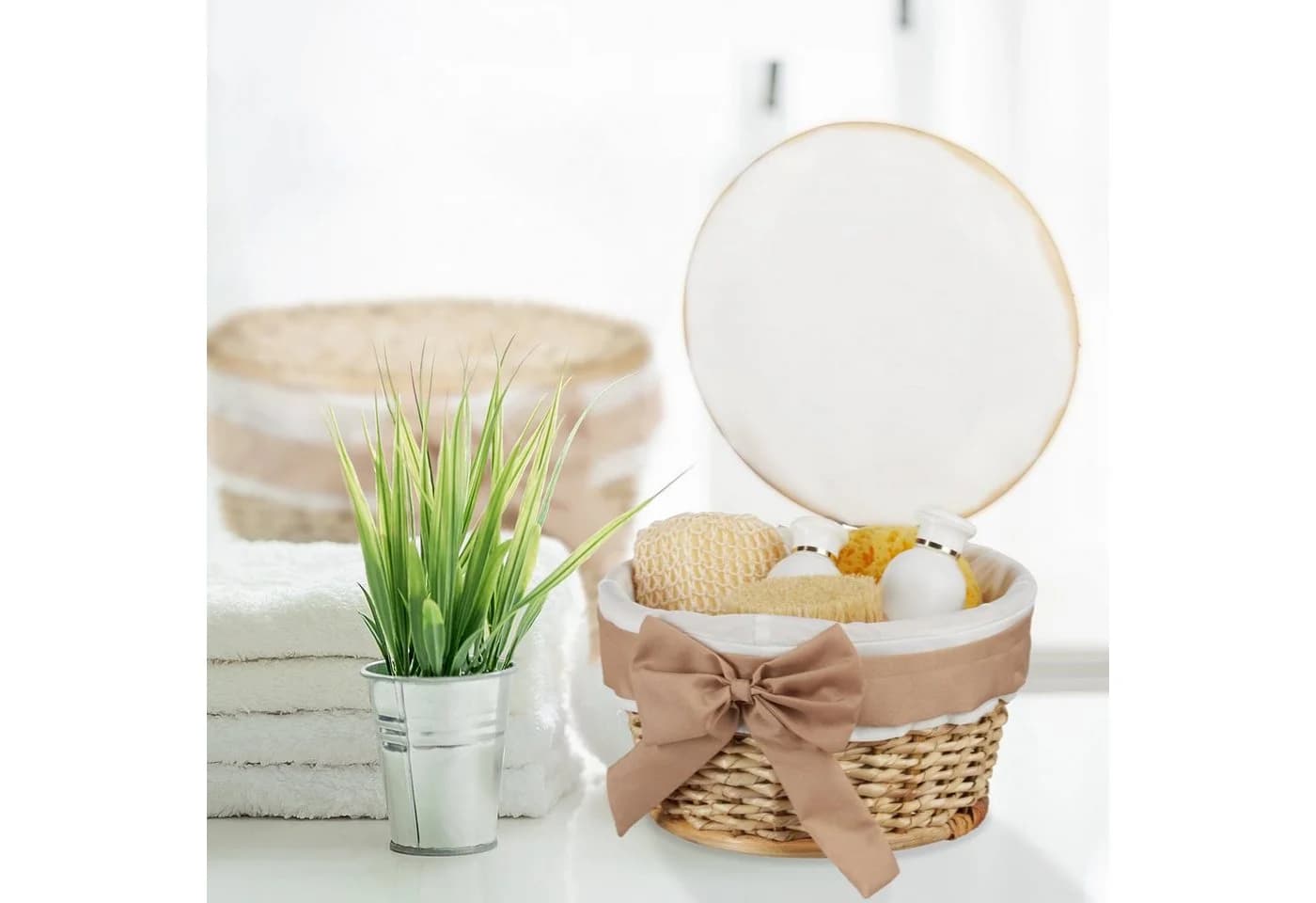 relaxdays Badorganizer Badkörbchen 2er Set, Natur