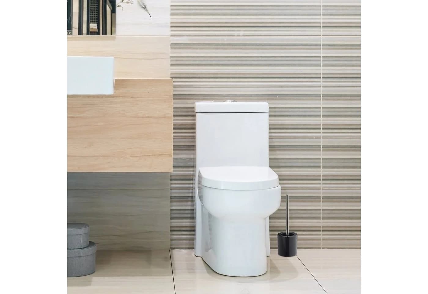 WC Garnitur aus Keramik, Kunststoff und Metall in Schwarz - Bild 3