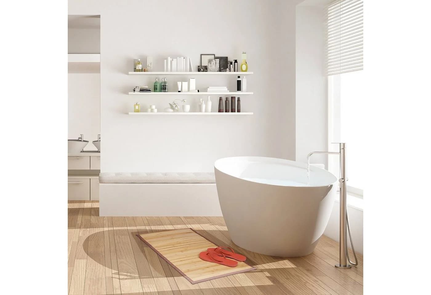 relaxdays Bambus-Badematte Natur mit rutschhemmender Unterseite - Bild 5