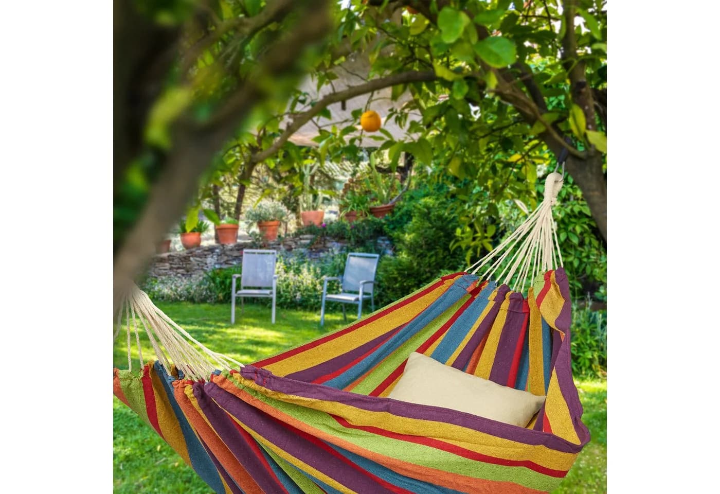 relaxdays Hängematte XXL Baumwolle Gelb/Grün/Blau/Rot