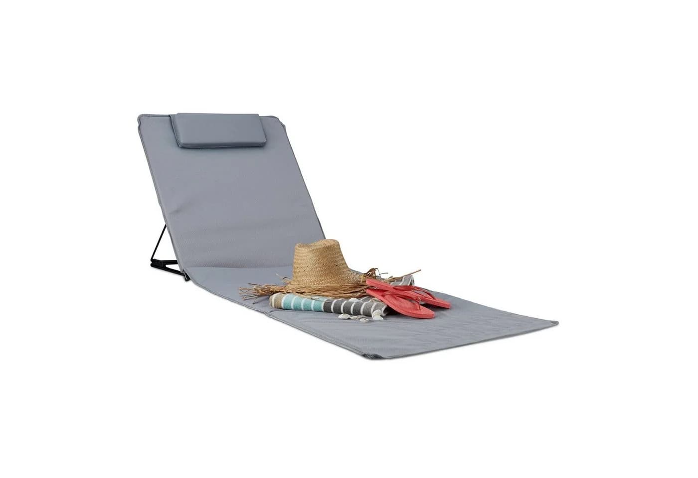 relaxdays Strandmatte XXL grau mit verstellbarer Rückenlehne und Kopfkissen - Bild 2