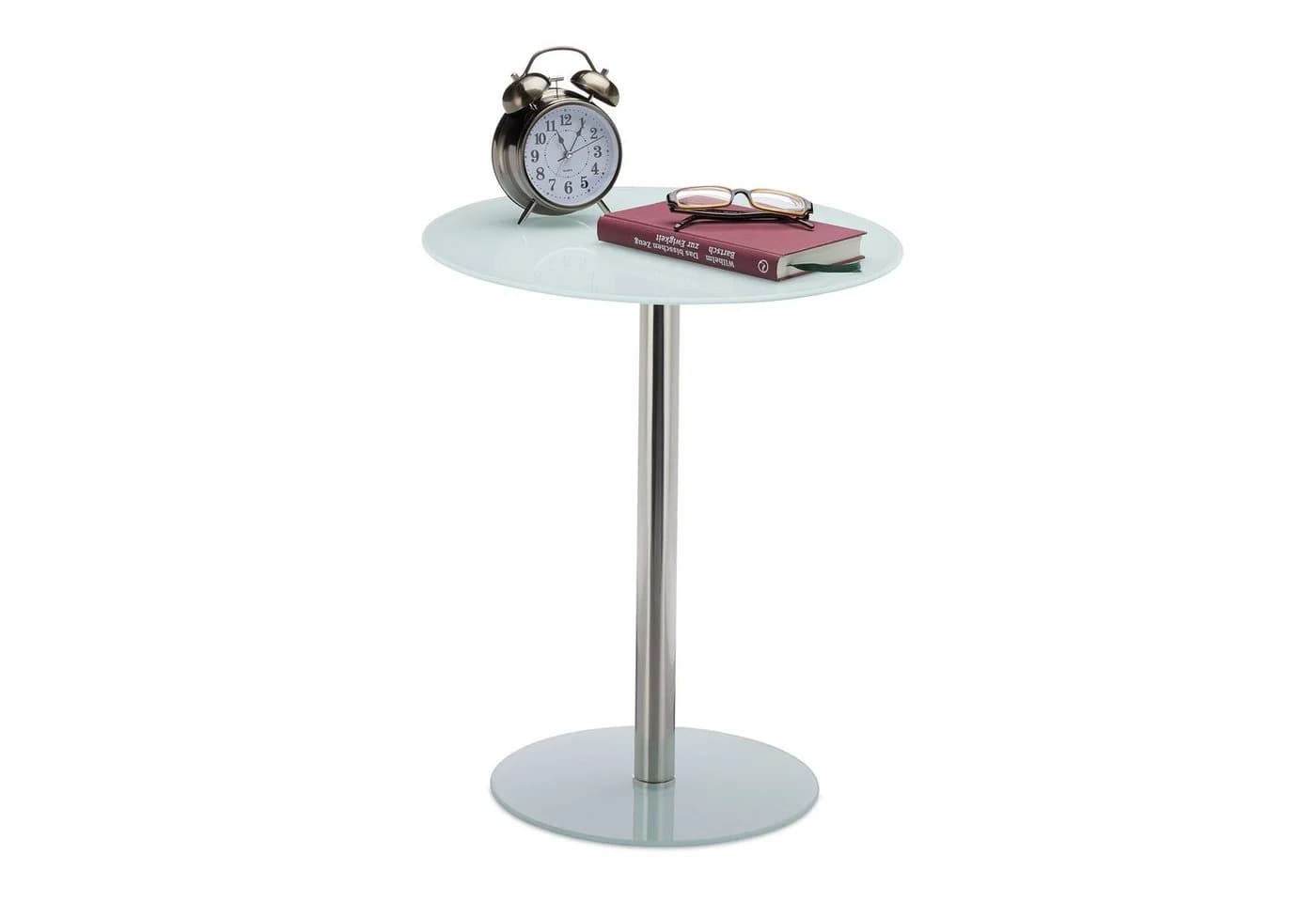 relaxdays Beistelltisch Glas Edelstahl Weiß Modern - Bild 2