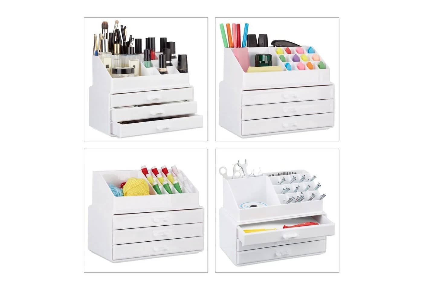 relaxdays Make-Up Organizer mit 3 Schubladen, weiß - Bild 3