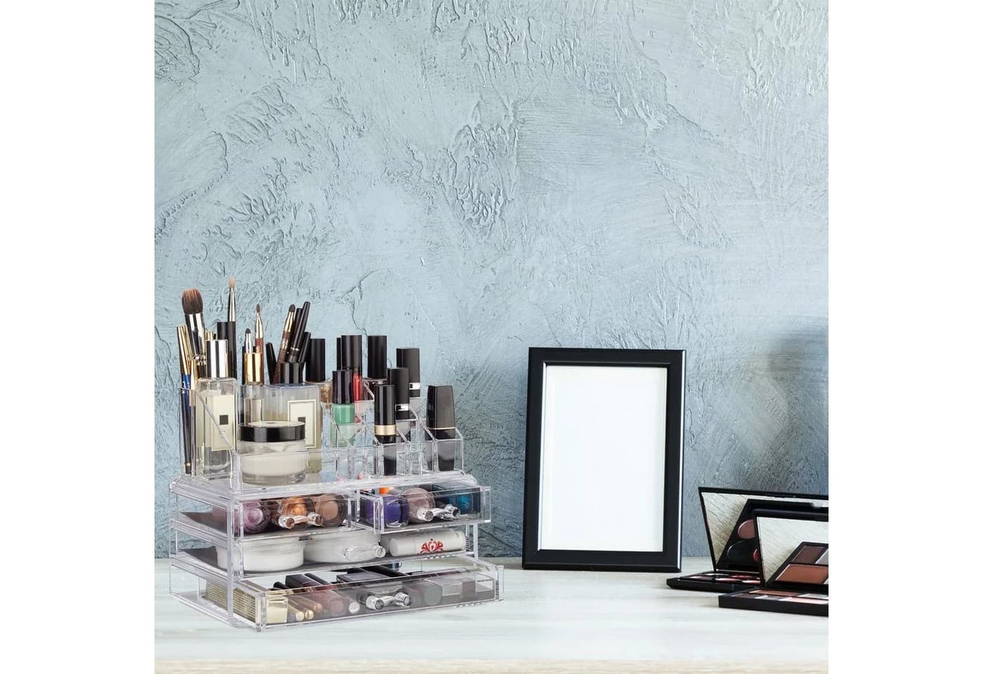 relaxdays Make-Up Organizer mit 4 Schubladen transparent