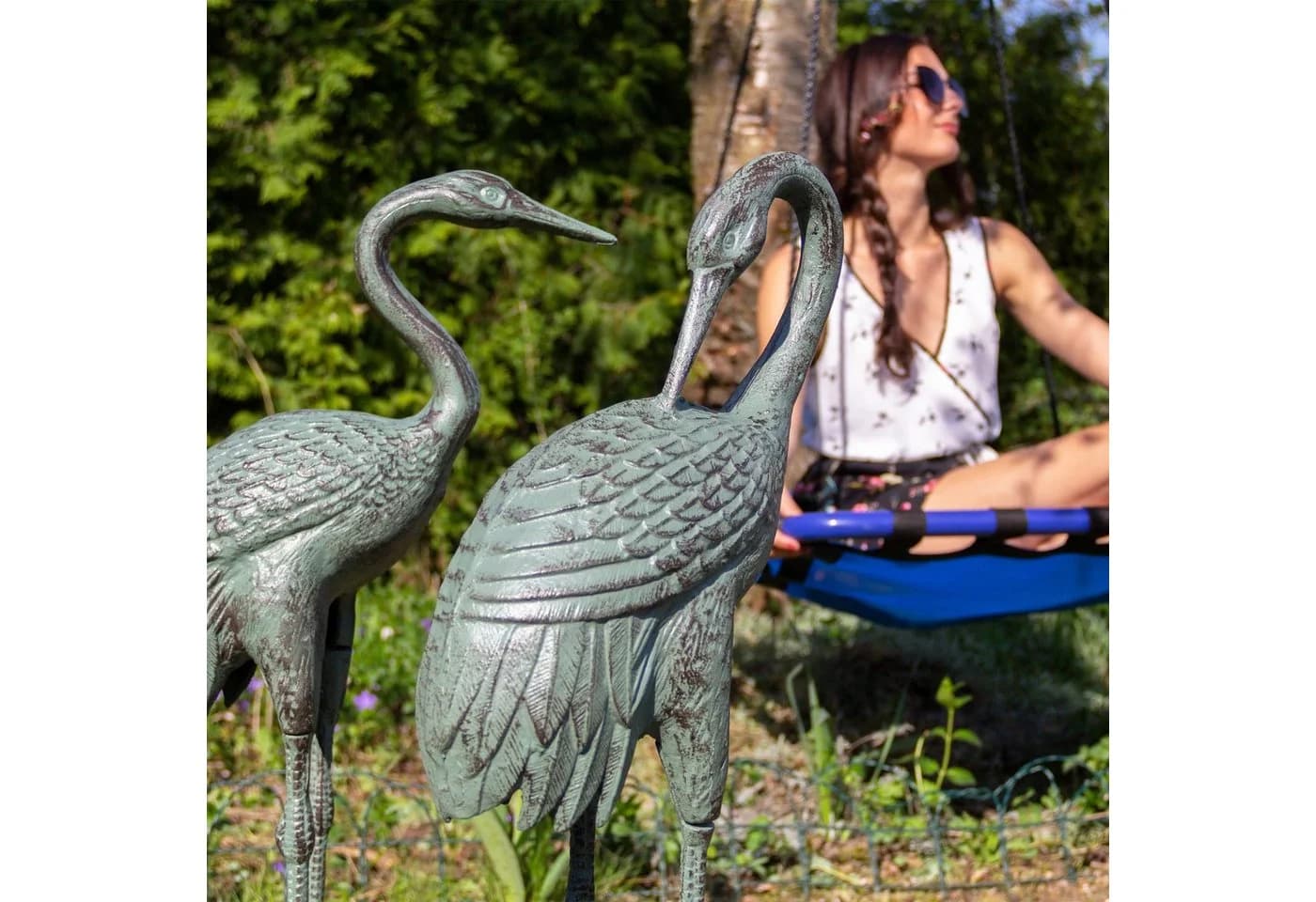 relaxdays Dekofigur Kranich aus Gusseisen Grün