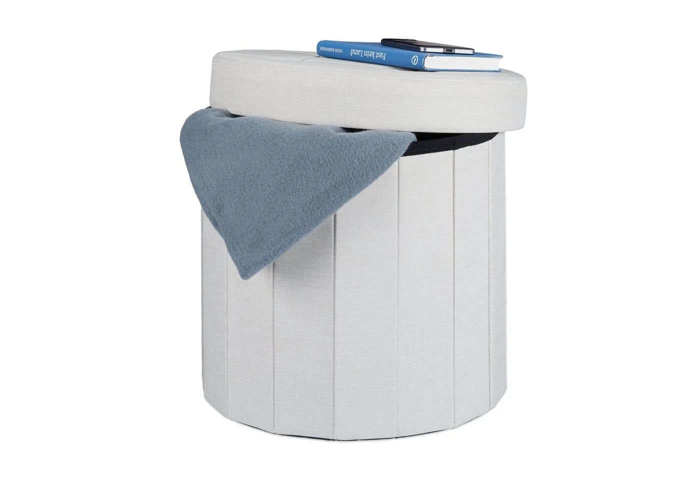 relaxdays Sitzhocker mit Stauraum rund Creme - Bild 2