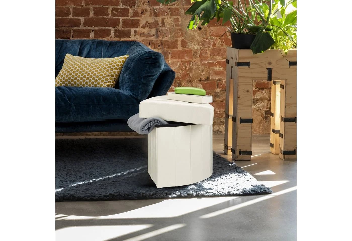 relaxdays Eckiger Sitzhocker mit Stauraum Weiß Kunstleder